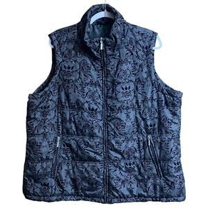 Jane Ashley Women’s Zip Up Vest 2X Blue Black Front Zip Pockets Artist